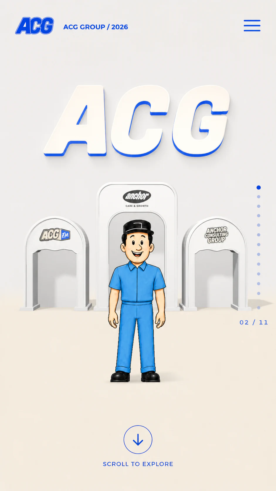 ACG Group mascot-led mobile website presentation