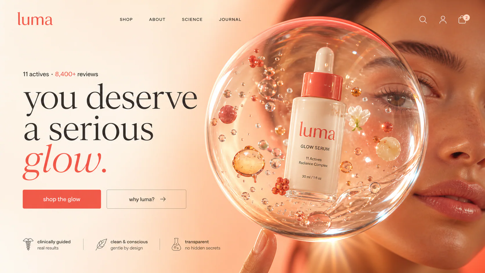 Luma skincare commerce concept on desktop