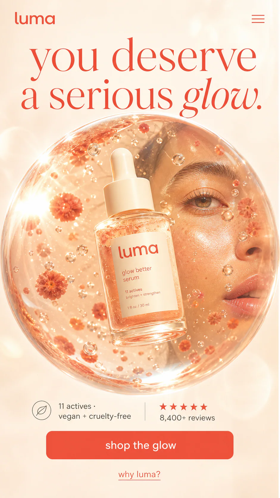 Luma skincare commerce concept on mobile