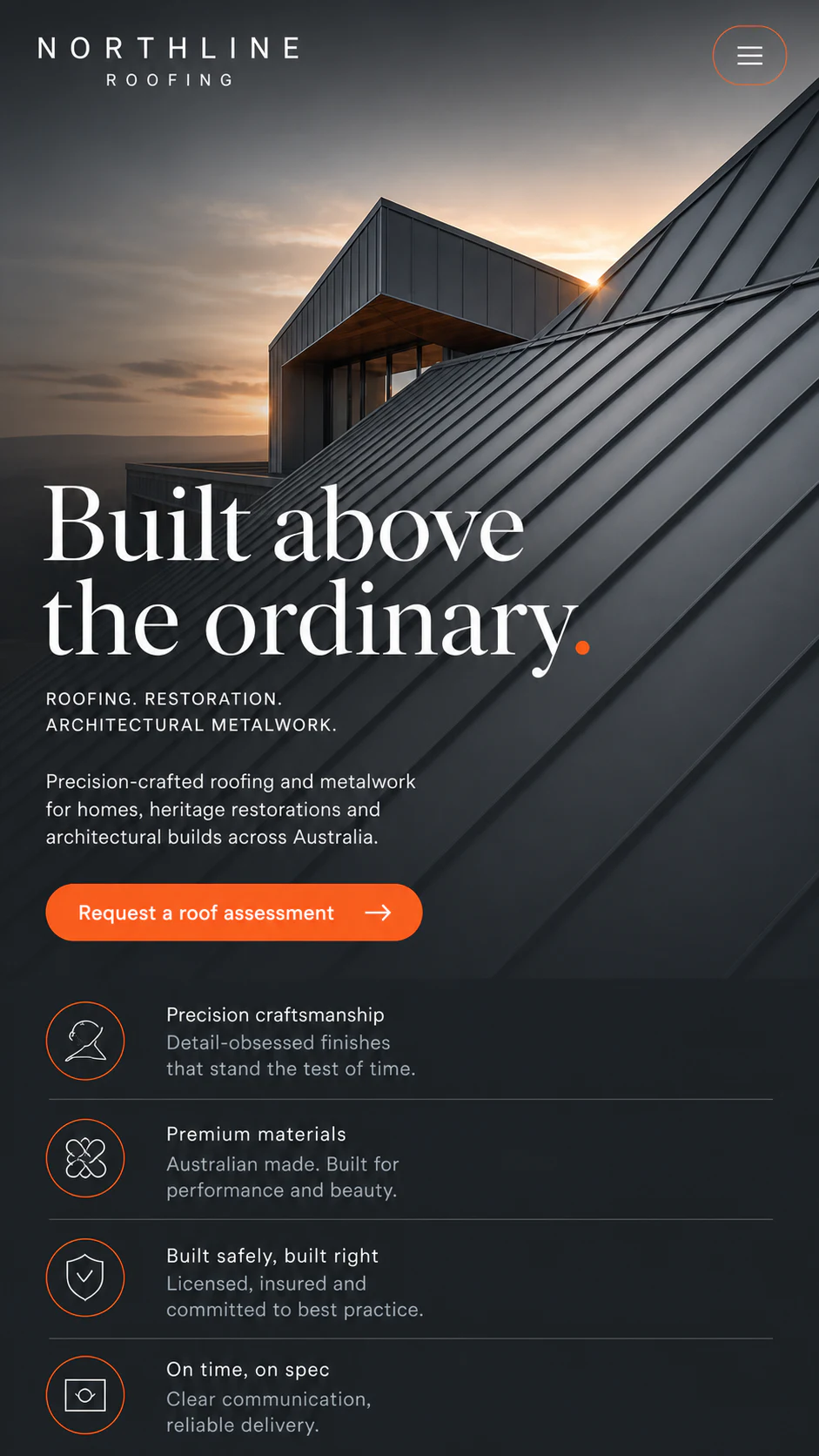 Northline premium roofing mobile website concept